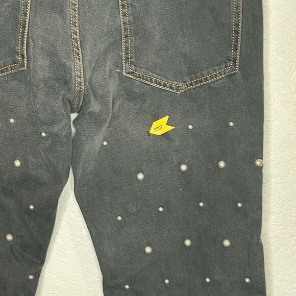NWT Isabel Marant Pearl Bead Embellished Straight Leg Jeans Black Sz 36/ Small - Picture 9 of 16